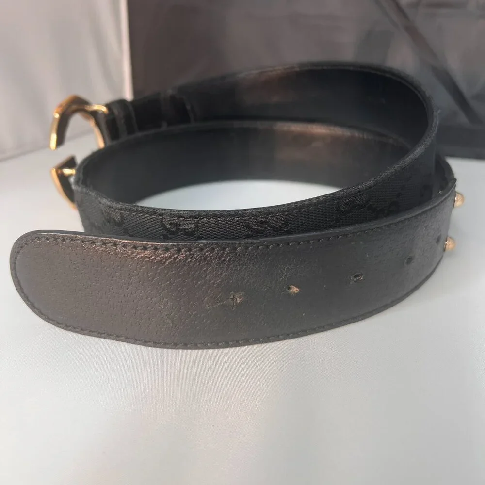 GUCCI Belt Canvas and Leather Bamboo G Buckle 37 inches black - Picture 4 of 7
